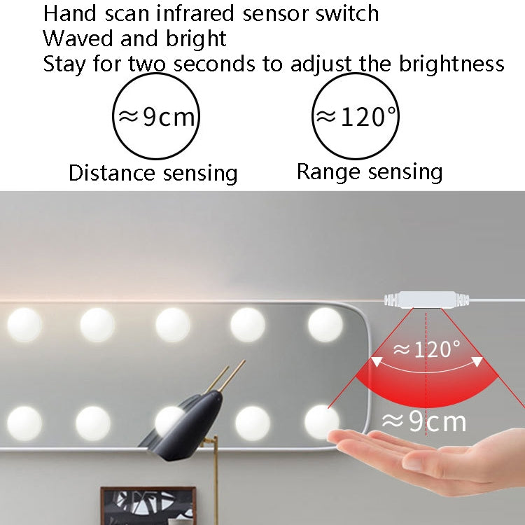 LED Makeup Mirror Light Beauty Fill Light Hand Sweep Sensor Mirror Front Light, Power source: 14 Bulbs(Natural White) - Sensor LED Lights by buy2fix | Online Shopping UK | buy2fix