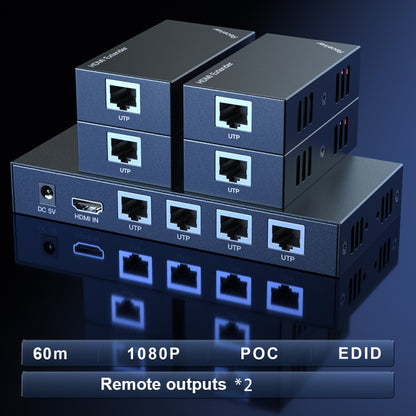 60m 1x4 HDMI Splitter POC Distribution Extender Supports 1080P@60Hz, Plug: AU Plug - Splitter by PWAY | Online Shopping UK | buy2fix