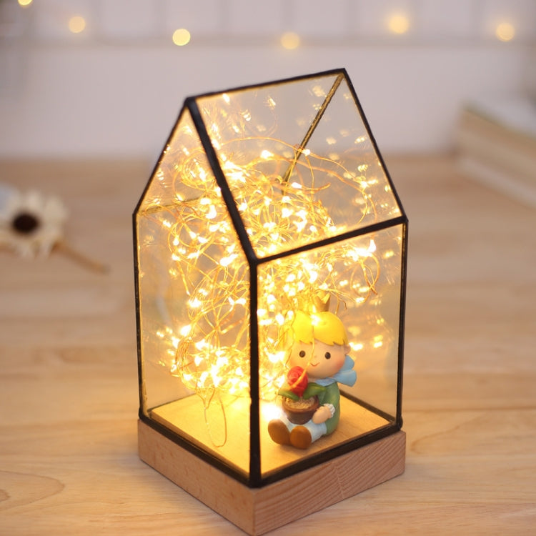 Fireworks Glass Lampshade Wooden Base 100 LEDs Night Light Birthday Christmas Gift, Spec: Button Switch(Firefly House) - Night Lights by buy2fix | Online Shopping UK | buy2fix