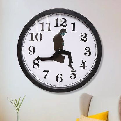 Walking Clock Businessman Briefcase Glass Wall Clock Personality Clock Decoration Round Clock(Black) - Wall Clock by buy2fix | Online Shopping UK | buy2fix