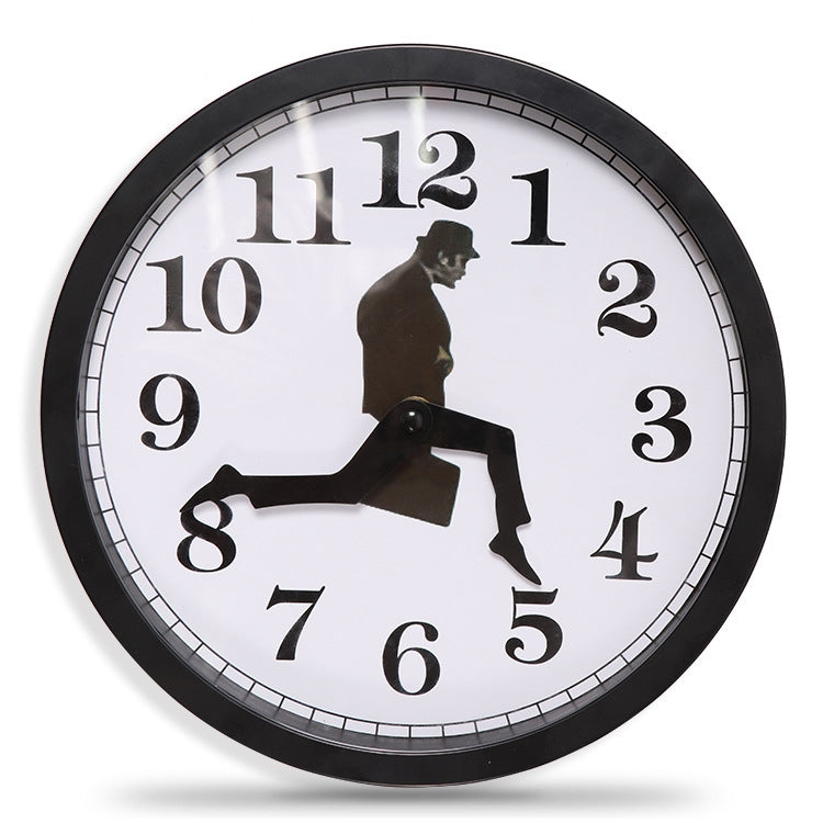 Walking Clock Businessman Briefcase Glass Wall Clock Personality Clock Decoration Round Clock(White) - Wall Clock by buy2fix | Online Shopping UK | buy2fix