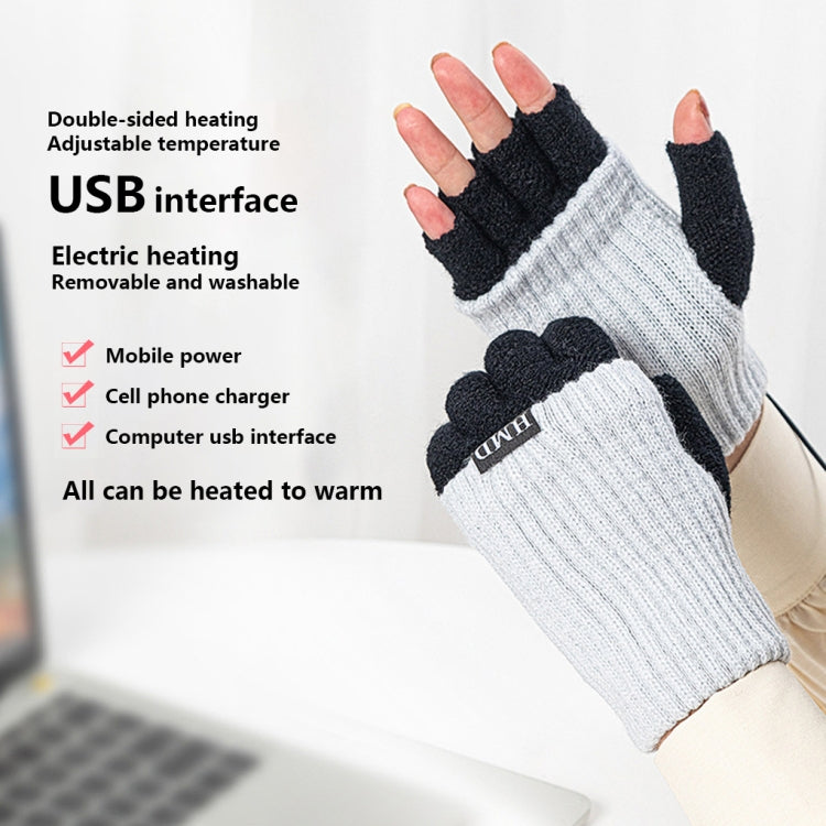 Winter USB Rechargeable Heated Half Finger Gloves, Size: Free Size(Blue) - Safety Gloves by buy2fix | Online Shopping UK | buy2fix