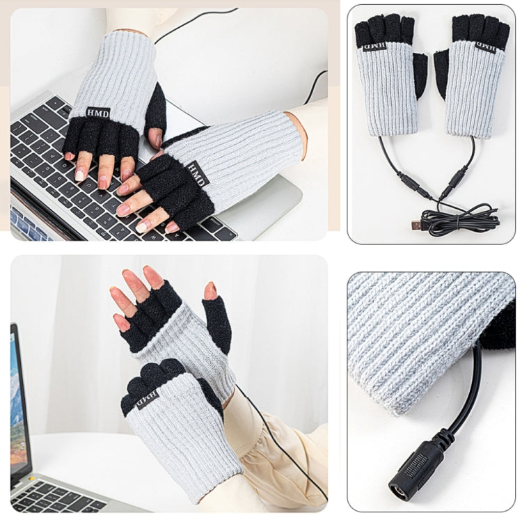 Winter USB Rechargeable Heated Half Finger Gloves, Size: Free Size(Blue) - Safety Gloves by buy2fix | Online Shopping UK | buy2fix