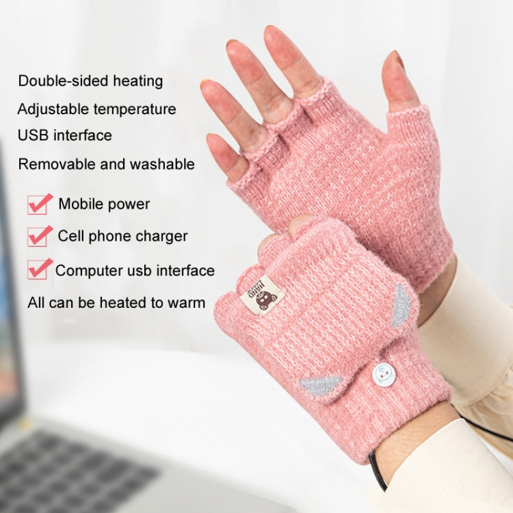 Winter Office USB Heating Warm Half Finger with Cover Gloves Heated Pad, Size: Free Size(Pink) - Safety Gloves by buy2fix | Online Shopping UK | buy2fix