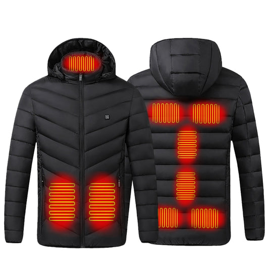 9 Zone Double Control Black USB Winter Electric Heated Jacket Warm Thermal Jacket, Size: M - Down Jackets by buy2fix | Online Shopping UK | buy2fix