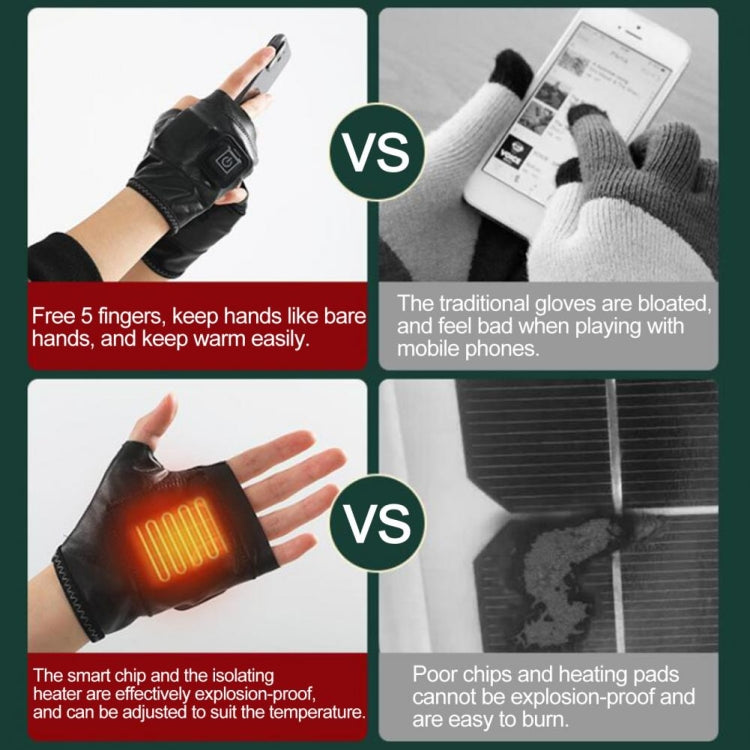 1 Pair Adjustable Temperature Rechargeable Intelligent Electric Heating Gloves Half Finger Gloves, Size: L(Black) - Safety Gloves by buy2fix | Online Shopping UK | buy2fix