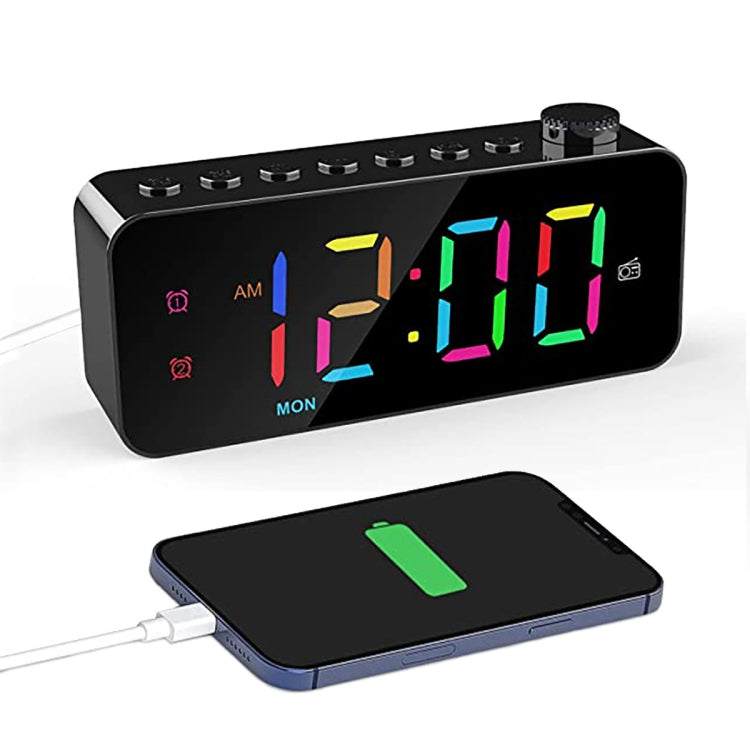 RGB Color Changing LED Digital Alarm Clock with FM Radio Built-in 8 Natural Music(White) - Alarm Clocks by buy2fix | Online Shopping UK | buy2fix