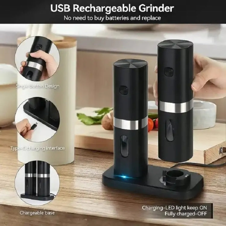 Electric Automatic Salt And Pepper Grinder Set With Charging Base, Model: J2  KYMQ-15C - Stirrer & Squeezer by buy2fix | Online Shopping UK | buy2fix