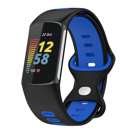 For Fitbit Charge 5 Smart Watch Sports Waterproof Two-Color Silicone Band(Black Blue) - Watch Bands by buy2fix | Online Shopping UK | buy2fix