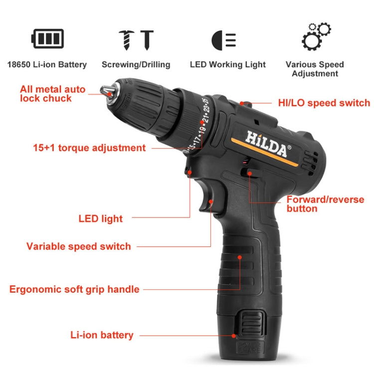 HILDA Home Power Drill 12V Li-Ion Drill With Charger And Battery, US Plug, Model: Carton Packing - Drill & Drill Bits by HILDA | Online Shopping UK | buy2fix