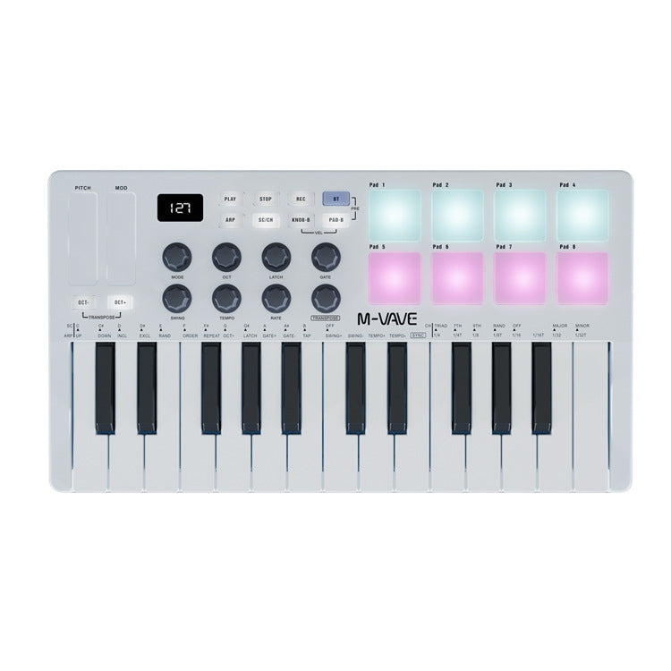 M-VAVE SMK-25 USB MIDI Keyboard Controller With 8 Back Drum Pads(White) - Keyboard Accessories by M-VAVE | Online Shopping UK | buy2fix