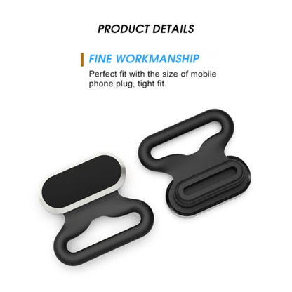 8 Pin 2 In 1 Phone Charging Port Silicone Dust Plug + Lanyard Patch Set(Black) - Anti-dust & Ear Caps by buy2fix | Online Shopping UK | buy2fix