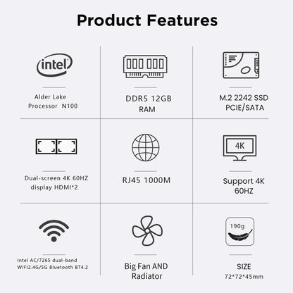 N100/DDR5 12th AlderLake-N100 Dual 4K60Hz Office And Home Mini PC, Spec: 12G+512G /UK Plug - Windows Mini PCs by buy2fix | Online Shopping UK | buy2fix