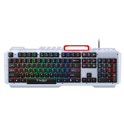 T-WOLF 130cm Line Length Cool Lighting Effect Metal Plate Gaming Wired Keyboard With Phone Holder(T16) - Wired Keyboard by T-WOLF | Online Shopping UK | buy2fix