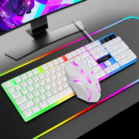 T-WOLF TF230 Colorful Light Effect Game Office Computer Wired Keyboard and Mouse Kit(White) - Wired Keyboard by T-WOLF | Online Shopping UK | buy2fix