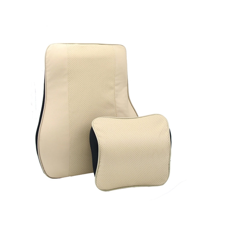 Leather Memory Foam All Season Car Seat Neck Support Cushion Headrest+Waist Pad(Beige) - Seat Accessories by buy2fix | Online Shopping UK | buy2fix