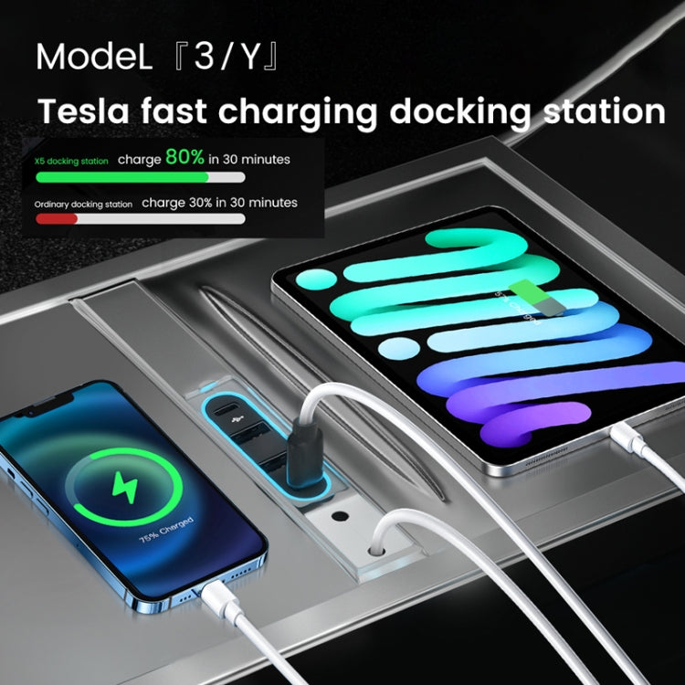 For Tesla Model 3/Y Center Control Type-C Multi-Port Fast Charging USB HUB Docking Station, Model: Dual Wire Gray - DIY Modified Charger by buy2fix | Online Shopping UK | buy2fix