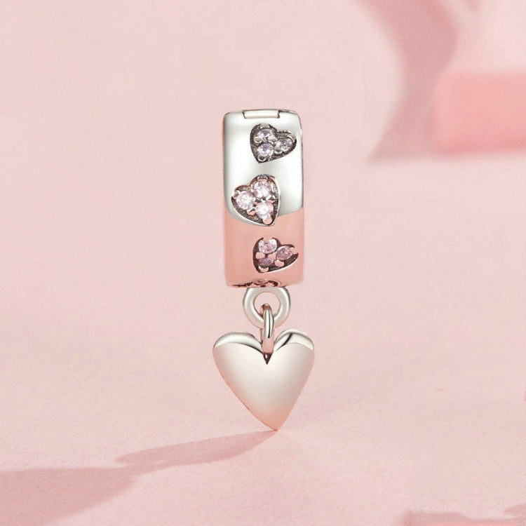 S925 Sterling Silver Platinum Plated Smart Heart Love Buckle DIY Beads(SCC2694) - Jewelry Accessories by buy2fix | Online Shopping UK | buy2fix