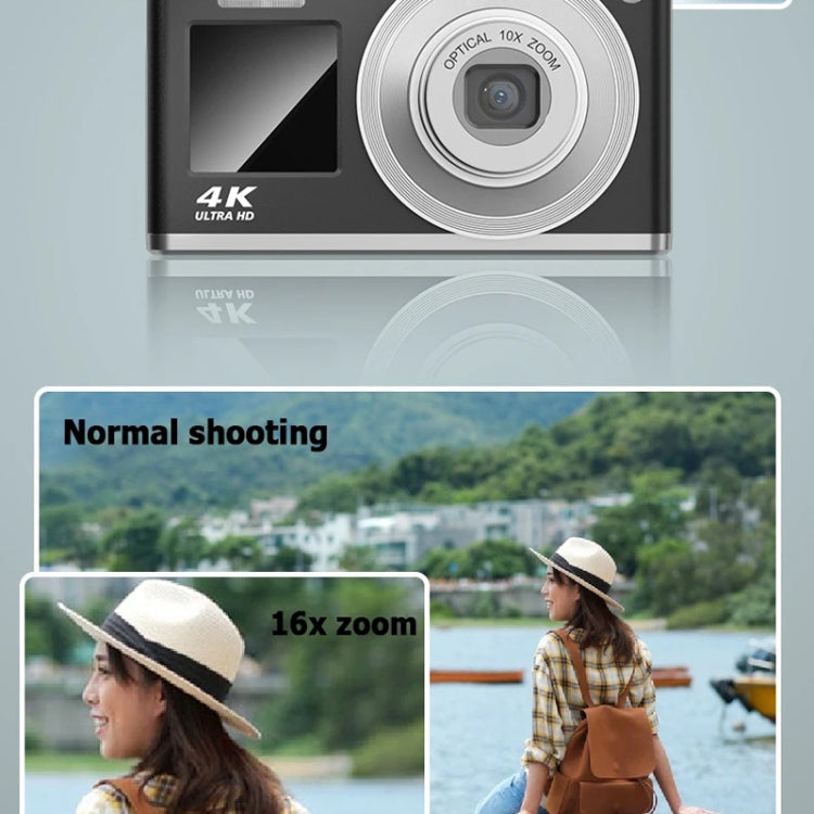 4K HD Optical Zoom Digital Camera 60MP Dual Screen Selfie Camera, No Memory(Silver) - Video Cameras by buy2fix | Online Shopping UK | buy2fix