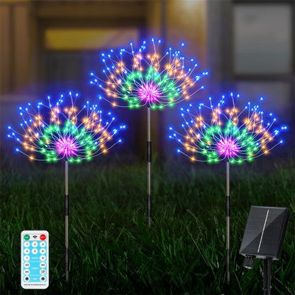 1 Drag 3 Color Light 360 LEDs Solar Fireworks Lamp Grass Globe Dandelion Flash String With Remote Control - Solar Lights by buy2fix | Online Shopping UK | buy2fix