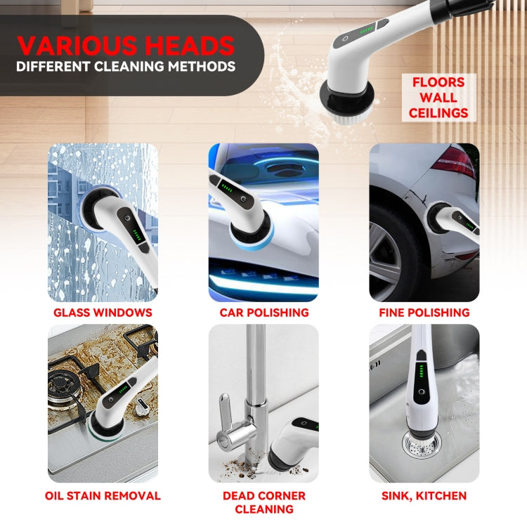 Cordless Electric Spin Scrubber Extension Handle with 7 Replacement Heads(White) - Handheld Cleaner & Mops by buy2fix | Online Shopping UK | buy2fix