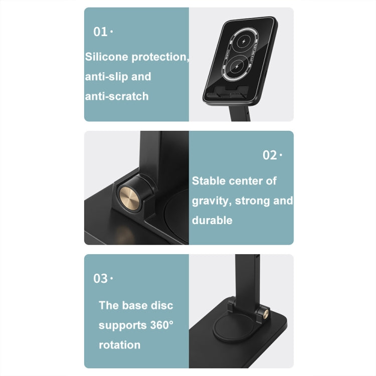 15W Desktop Wireless Charging Rotating Phone Holder Lazy Tablet Folding Lifting Bracket(Black) - Wireless Charger by buy2fix | Online Shopping UK | buy2fix