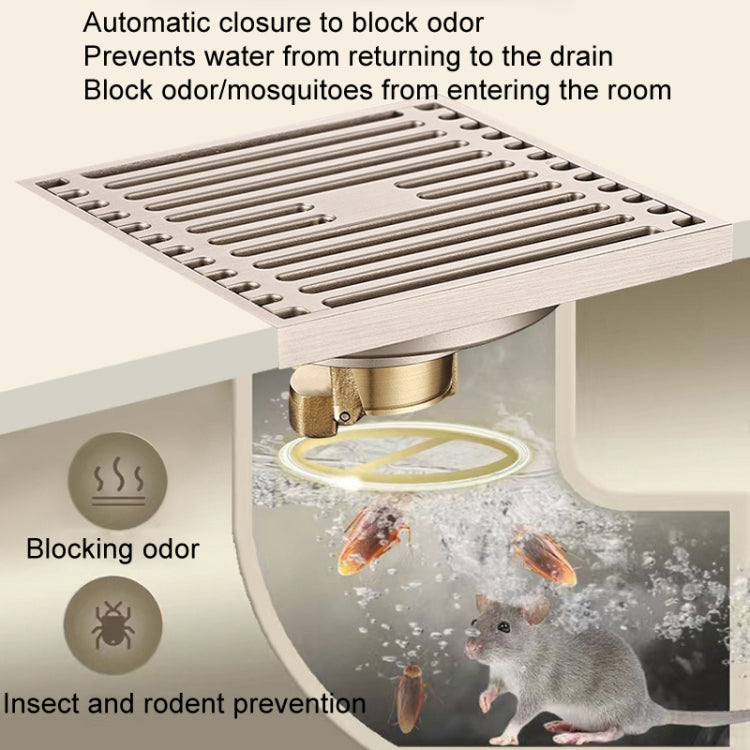 All Copper Brushed Anti-Odor Floor Drain Gravity Copper Core Bathroom Floor Drain, Specification: Square Fine Sculpture Dual Use - Drain Strainers by buy2fix | Online Shopping UK | buy2fix