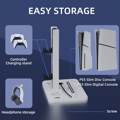 For PS5 Slim Iplay HBP-539 Console Cooling Base With RGB Ambient Light Vertical Grip Stand Charger(White) - Charger & Power by iplay | Online Shopping UK | buy2fix