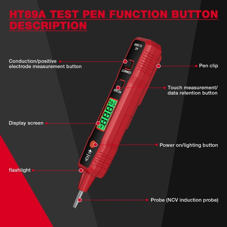 HABOTEST LCD Digital Display Sound Light Alarm High Sensitivity Test Pen(HT89A) - Current & Voltage Tester by HABOTEST | Online Shopping UK | buy2fix