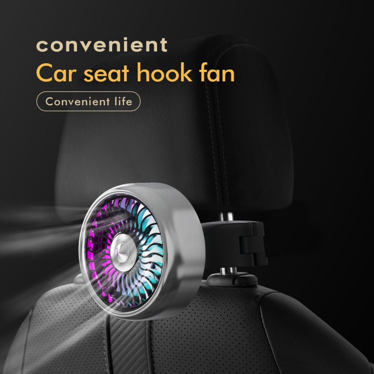 FE052 RGB Color Light USB Plug-in Clip-on Car Rear Seat Headrest Fan(Black) - Heating & Fans by buy2fix | Online Shopping UK | buy2fix