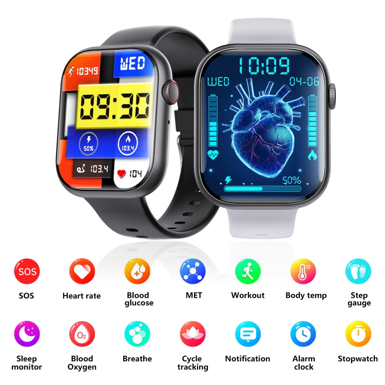 F70  2.1 Inch Screen Smart Watch With Blood Sugar/Blood Oxygen Monitoring /SOS Alarm/100+ Sports Modes, Color: Black Silicone - Smart Watches by buy2fix | Online Shopping UK | buy2fix