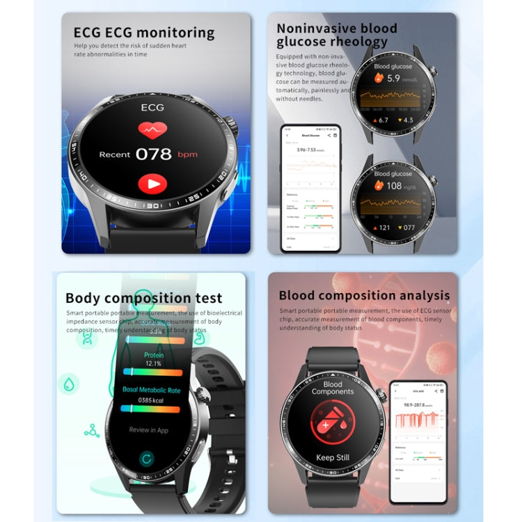 F400  1.55 Inch Screen Smart Watch Support ECG/ Blood Oxygen / Blood Sugar / 150+ Sports Mode, Color: Black Silicone - Smart Watches by buy2fix | Online Shopping UK | buy2fix