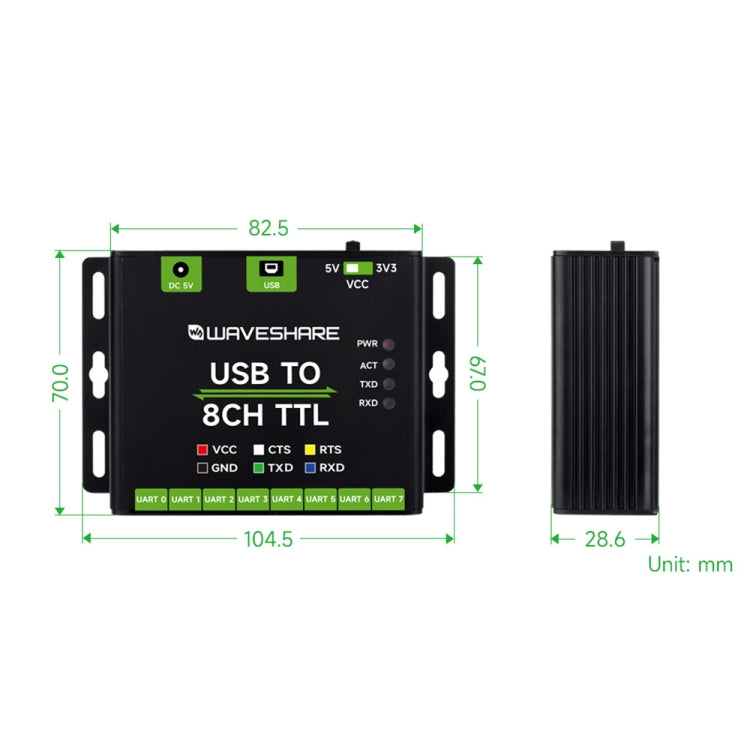 Waveshare 27076 Industrial USB TO TTL UART Serial Communication Module Converter(USB TO 8CH TTL) - Modules Expansions Accessories by Waveshare | Online Shopping UK | buy2fix