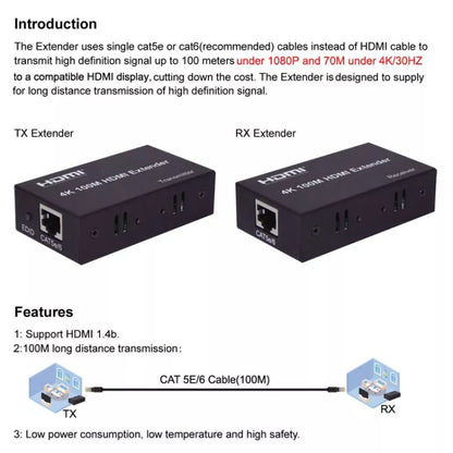 HDMI To RJ45 Single Ethernet Cable 100m Extender 4K HD Cable Signal Amplifier EU Plug(Silver) - Amplifier by buy2fix | Online Shopping UK | buy2fix