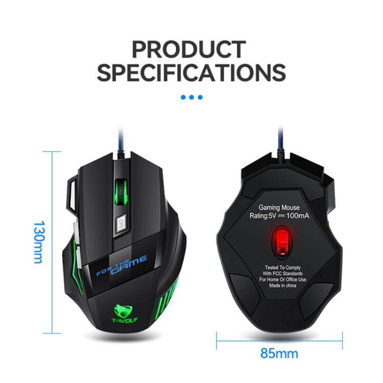 T-WOLF M1 7-keys RGB Atmosphere Light USB Gaming Wired Mouse(Black) - Wired Mice by T-WOLF | Online Shopping UK | buy2fix