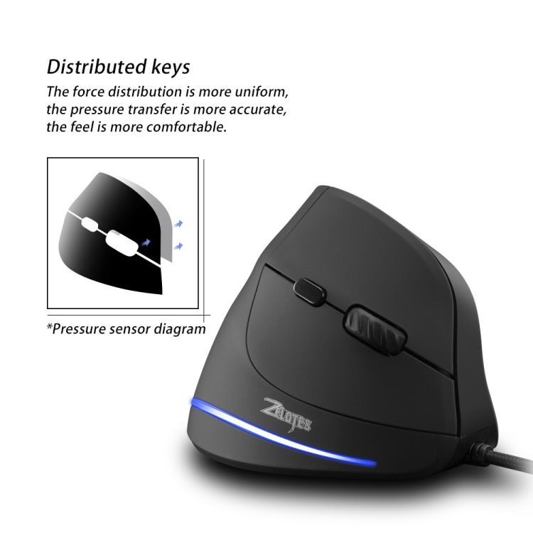 ZELOTES T20 6-Keys Vertical Grip Ergonomic Laptop Wired Mouse(Black) - Wired Mice by ZELOTES | Online Shopping UK | buy2fix