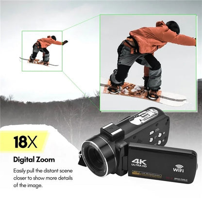 4K  Digital Video Camera 3 Inch IPS Touch Screen 56MP 18X Digital Zoom WiFi Camcorder, Spec: Set 2 - Video Cameras by buy2fix | Online Shopping UK | buy2fix