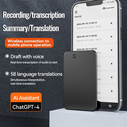 8GB AI Voice Recorder App Control Supports 58 Languages Simultaneous Interpretation / Transcribe & Summarize(Black) - Other Style by buy2fix | Online Shopping UK | buy2fix