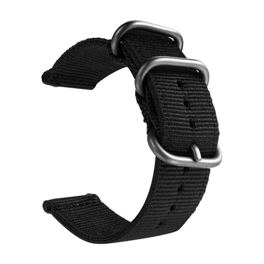 Washable Nylon Canvas Watchband, Band Width:22mm(Black with Silver Ring Buckle) - Watch Accessories & Parts by buy2fix | Online Shopping UK | buy2fix