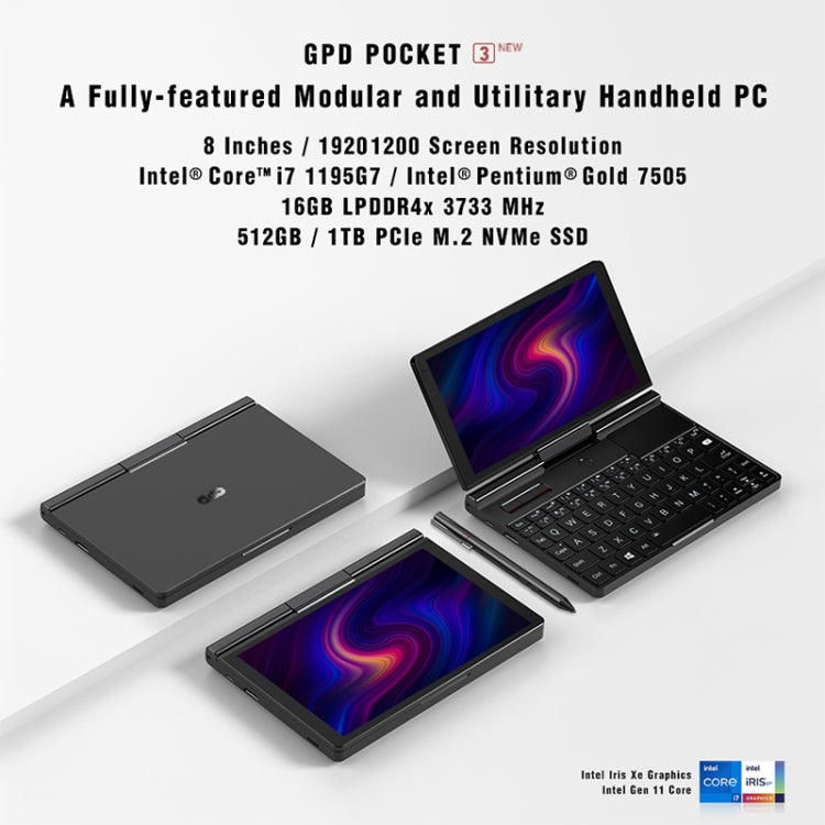 GPD Pocket 3 Mini Laptop, 8.0 inch, 16GB+512GB, Windows 10 Home Intel Pentium Gold 7505 Dual Core up to 3.5Ghz, Support Wi-Fi 6 & Bluetooth & HDMI, US Plug(Black) - Others by GPD | Online Shopping UK | buy2fix