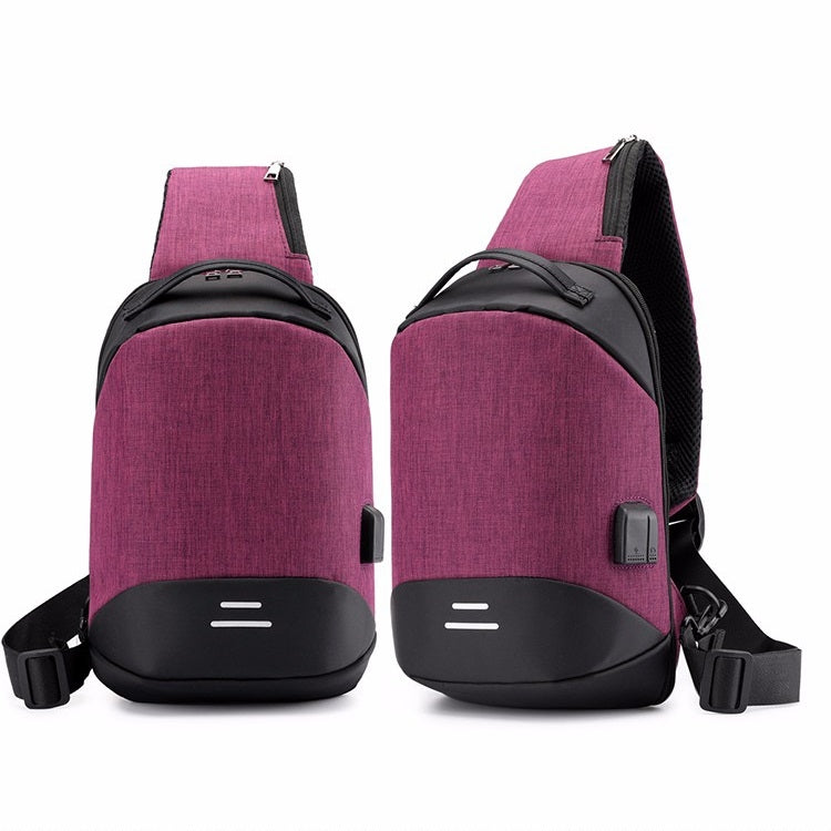 Multi-Function Oxford Portable Casual Single Shoulder Bag with Earphone Line Hole & USB Charging (Purple) - Single-shoulder Bags by buy2fix | Online Shopping UK | buy2fix