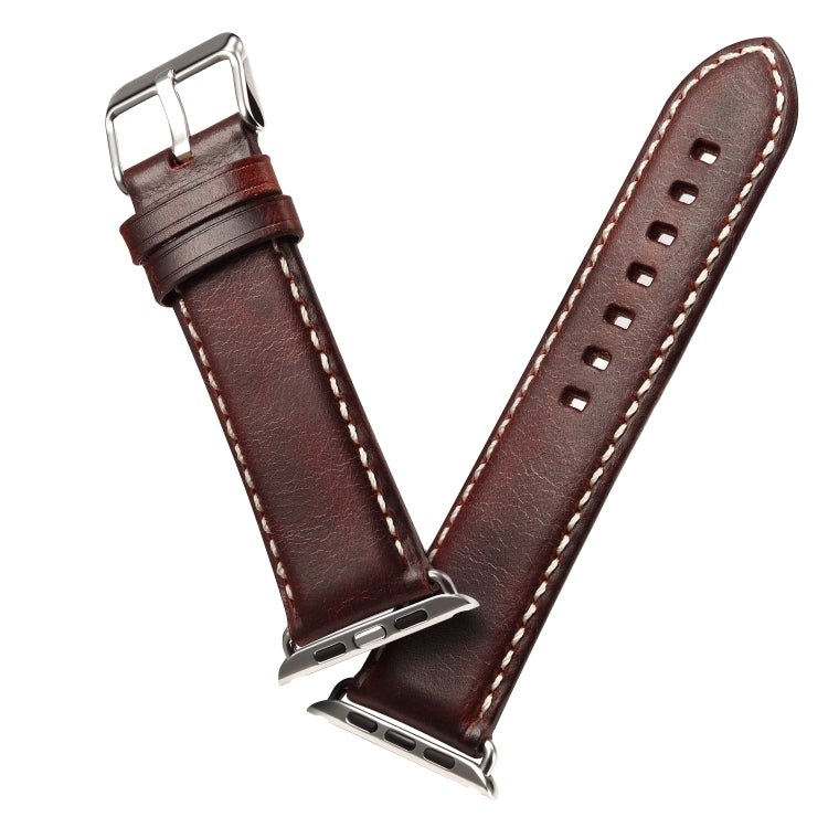 Denior Oil Wax Retro Watch Leather Watch Band for Apple Watch Series 10 42mm / 9&8&7 41mm / SE 3&SE 2&6&SE&5&4 40mm / 3&2&1 38mm (Dark Red) - Watch Bands by Denior | Online Shopping UK | buy2fix