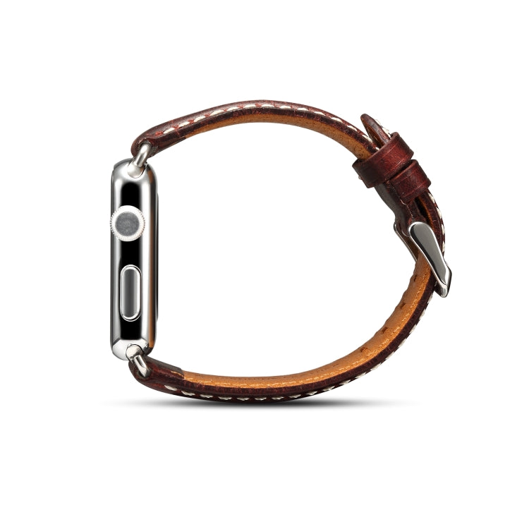 Denior Oil Wax Retro Watch Leather Watch Band for Apple Watch Series 10 42mm / 9&8&7 41mm / SE 3&SE 2&6&SE&5&4 40mm / 3&2&1 38mm (Dark Red) - Watch Bands by Denior | Online Shopping UK | buy2fix