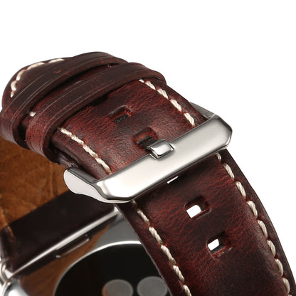 Denior Oil Wax Retro Watch Leather Watch Band for Apple Watch Series 10 42mm / 9&8&7 41mm / SE 3&SE 2&6&SE&5&4 40mm / 3&2&1 38mm (Dark Red) - Watch Bands by Denior | Online Shopping UK | buy2fix