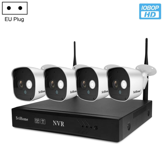 SriHome NVS002 1080P 4-Channel NVR Kit Wireless Security Camera System, Support Humanoid Detection / Motion Detection / Night Vision, EU Plug - Security by SriHome | Online Shopping UK | buy2fix