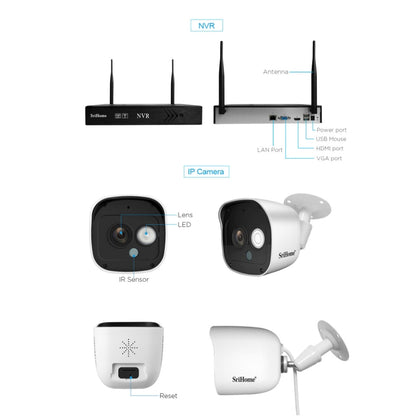 SriHome NVS001+IPC029 1080P 4-Channel NVR Kit Wireless Security Camera System, Support Humanoid Detection / Motion Detection / Night Vision, US Plug - Video Recorder Kit by SriHome | Online Shopping UK | buy2fix