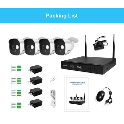 SriHome NVS001+IPC029 1080P 4-Channel NVR Kit Wireless Security Camera System, Support Humanoid Detection / Motion Detection / Night Vision, AU Plug - Video Recorder Kit by SriHome | Online Shopping UK | buy2fix