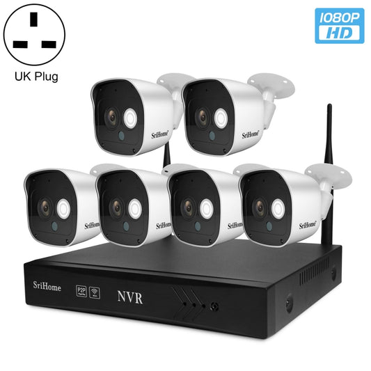 SriHome NVS002 1080P 6-Channel NVR Kit Wireless Security Camera System, Support Humanoid Detection / Motion Detection / Night Vision, UK Plug - Security by SriHome | Online Shopping UK | buy2fix