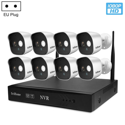 SriHome NVS001+IPC029 1080P 8-Channel NVR Kit Wireless Security Camera System, Support Humanoid Detection / Motion Detection / Night Vision, EU Plug - Video Recorder Kit by SriHome | Online Shopping UK | buy2fix