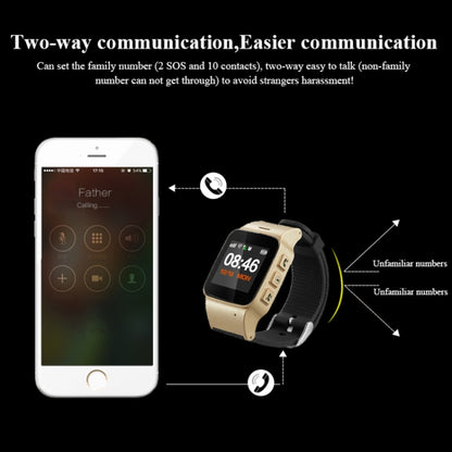 D99+ 1.22 inch HD LCD Screen GPS Smartwatch for the Elder Waterproof, Support GPS + LBS + WiFi Positioning / Two-way Dialing / Voice Monitoring / One-key First-aid / Wrist off Alarm / Safety Fence (Champagne Gold) - Smart Wear by buy2fix | Online Shopping UK | buy2fix